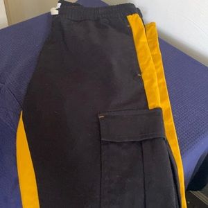 Black & Yellow twill cargo track pants.